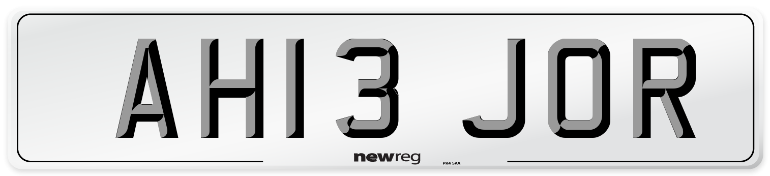 AH13 JOR Number Plate from New Reg